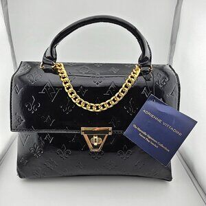 Adrienne Vittadini Black Patent Crossbody Flap Satchel NWT